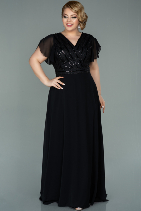 Long Black Chiffon Plus Size Evening Dress ABU2240