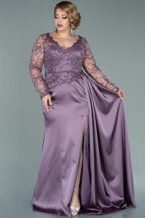 Long Lavender Satin Plus Size Evening Dress ABU2204