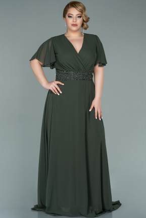 Olive Drab Long Chiffon Plus Size Evening Dress ABU2179