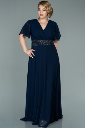 Navy Blue Long Chiffon Plus Size Evening Dress ABU2179