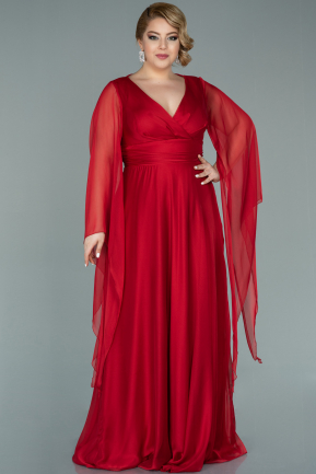 Long Red Chiffon Plus Size Evening Dress ABU2246