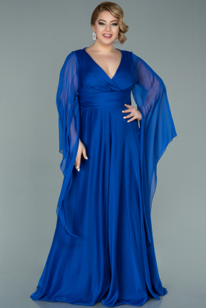 Long Sax Blue Chiffon Plus Size Evening Dress ABU2246