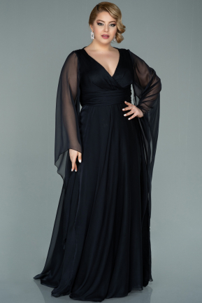 Long Black Chiffon Plus Size Evening Dress ABU2246