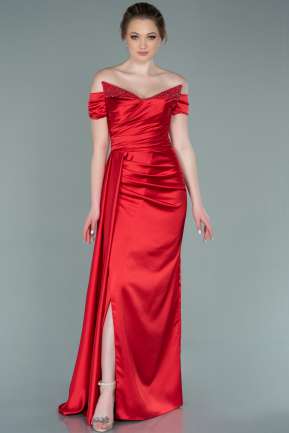 Long Red Satin Evening Dress ABU2249