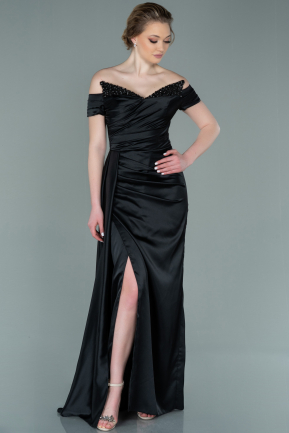 Long Black Satin Evening Dress ABU2249