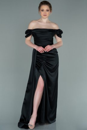 Black Long Satin Engagement Dress ABU1606