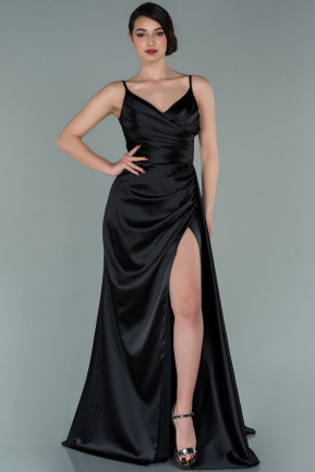 Long Black Satin Prom Gown ABU2273