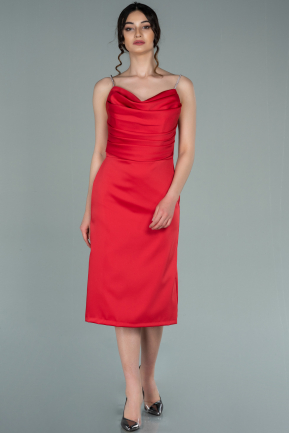Midi Red Satin Invitation Dress ABK1552