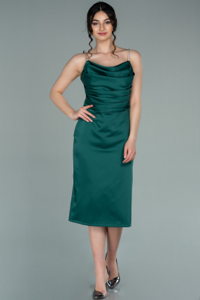 Emerald Green Short Satin Invitation Dress ABK1100