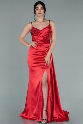 Long Red Satin Evening Dress ABU2264