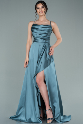 Long Turquoise Satin Prom Gown ABU2289