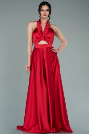 Long Red Satin Prom Gown ABU2296