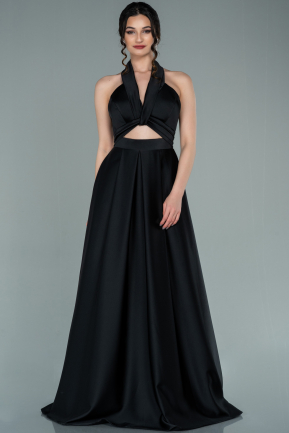 Long Black Satin Prom Gown ABU2296