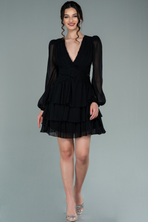 Mini Black Chiffon Invitation Dress ABK803
