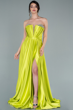 Long Pistachio Green Satin Evening Dress ABU2302