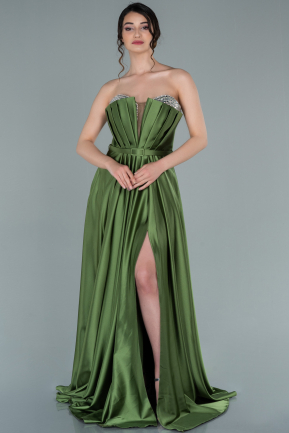 Long Oil Green Satin Evening Dress ABU2302