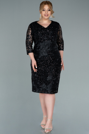 Black Short Scaly Plus Size Evening Dress ABK1284