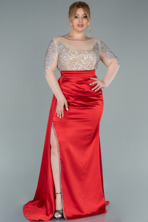Long Red Satin Plus Size Evening Dress ABU2315