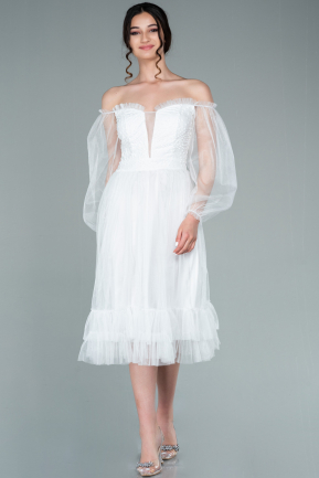 Midi White Evening Dress ABK1378