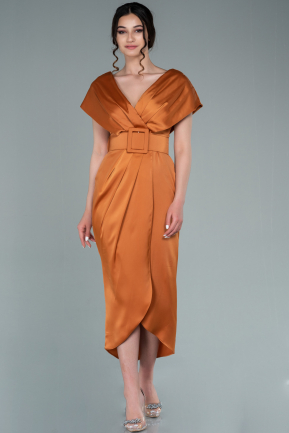 Orange Short Satin Invitation Dress ABK1107