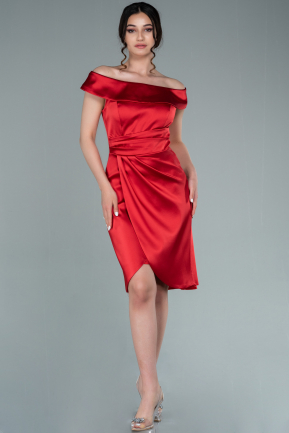Short Red Satin Invitation Dress ABK1382
