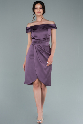 Short Lavender Satin Invitation Dress ABK1382