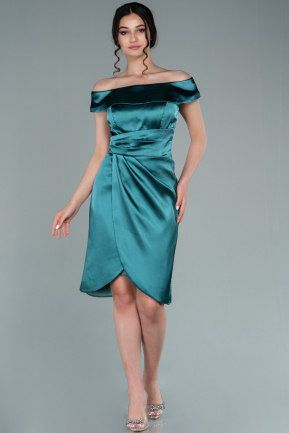 Short Emerald Green Satin Invitation Dress ABK1382