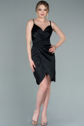 Short Black Satin Invitation Dress ABK1081