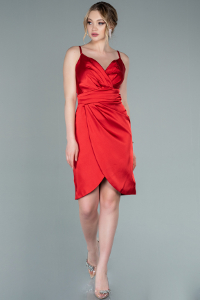 Short Red Satin Invitation Dress ABK1081
