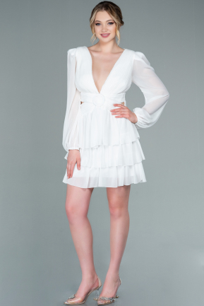 White Mini Chiffon Invitation Dress ABK161
