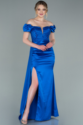 Long Sax Blue Satin Evening Dress ABU2330