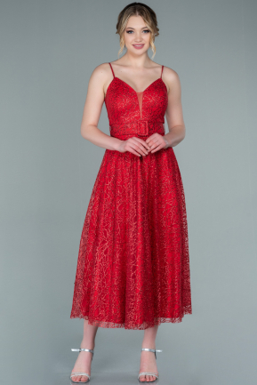 Midi Red Evening Dress ABK1386
