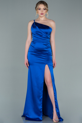 Long Sax Blue Satin Mermaid Evening Dress ABU2335