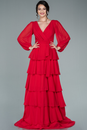 Long Red Chiffon Evening Dress ABU2724