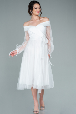 Midi White Evening Dress ABK1387
