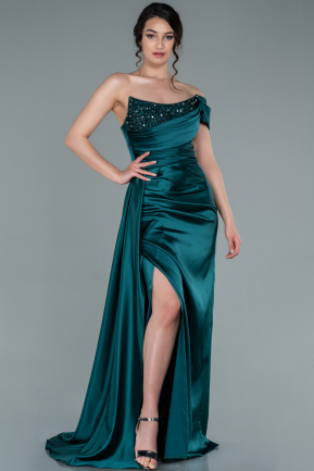 Long Emerald Green Satin Evening Dress ABU2338
