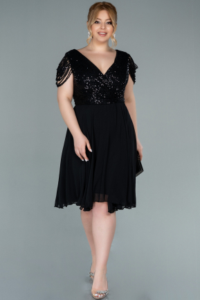 Short Black Chiffon Plus Size Evening Dress ABK1376
