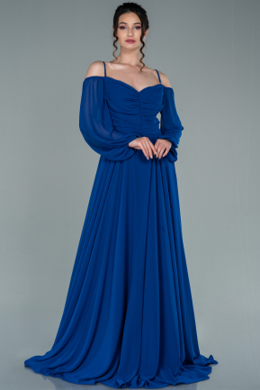 Long Sax Blue Chiffon Evening Dress ABU2347
