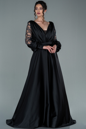 Long Black Satin Evening Dress ABU2348