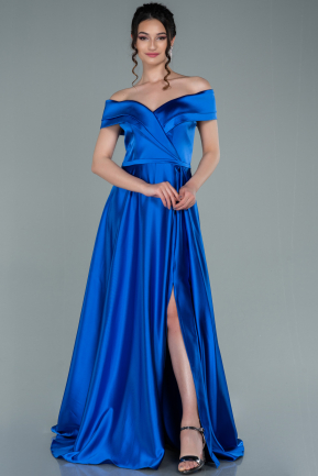 Long Sax Blue Satin Engagement Dress ABU2349
