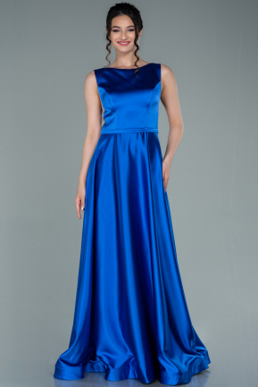 Long Sax Blue Satin Prom Gown ABU2350