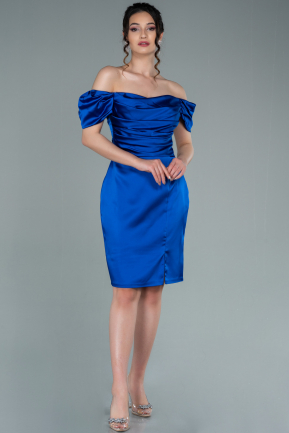 Short Sax Blue Satin Invitation Dress ABK1394