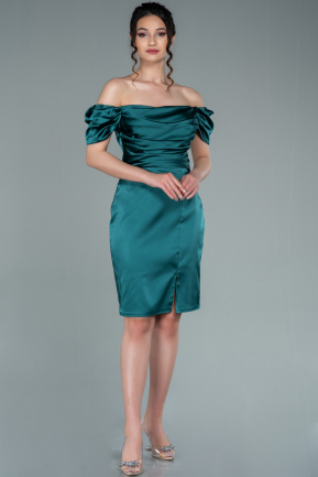 Short Emerald Green Satin Invitation Dress ABK1394