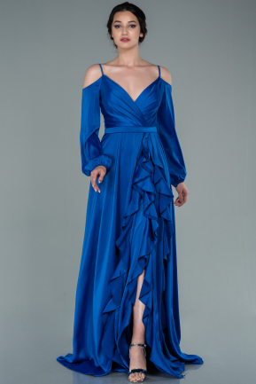 Long Sax Blue Satin Evening Dress ABU2339