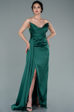 Long Green Satin Prom Gown ABU2340