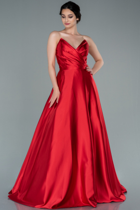 Long Red Satin Evening Dress ABU2360