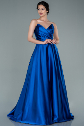 Long Sax Blue Satin Evening Dress ABU2360