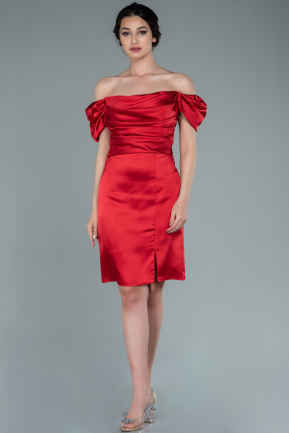 Short Red Satin Invitation Dress ABK1394