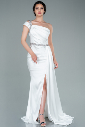 Long White Satin Evening Dress ABU2363