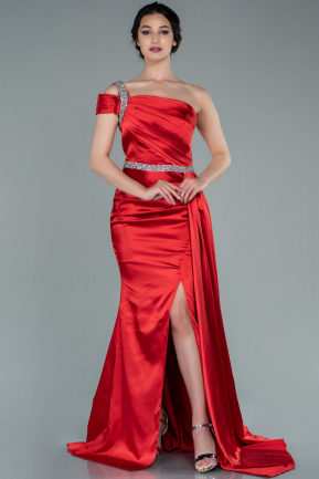 Long Red Satin Evening Dress ABU2363